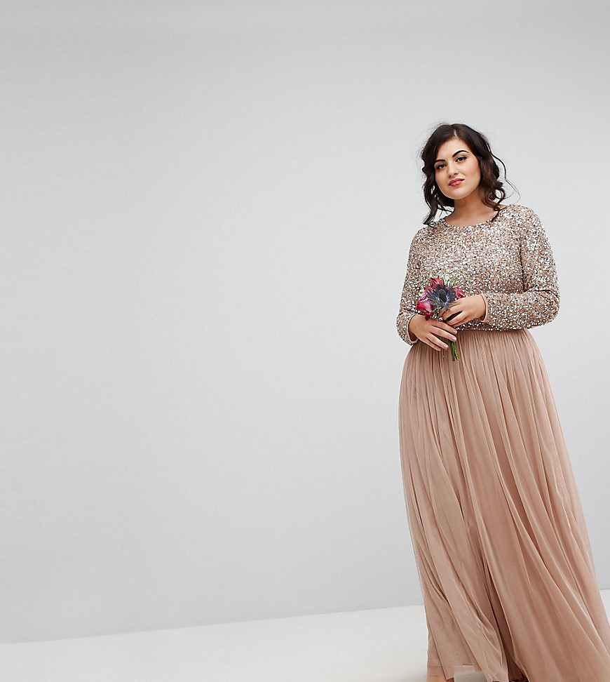 Maya Plus Bridesmaid long sleeved maxi dress with delicate sequin and tulle skirt