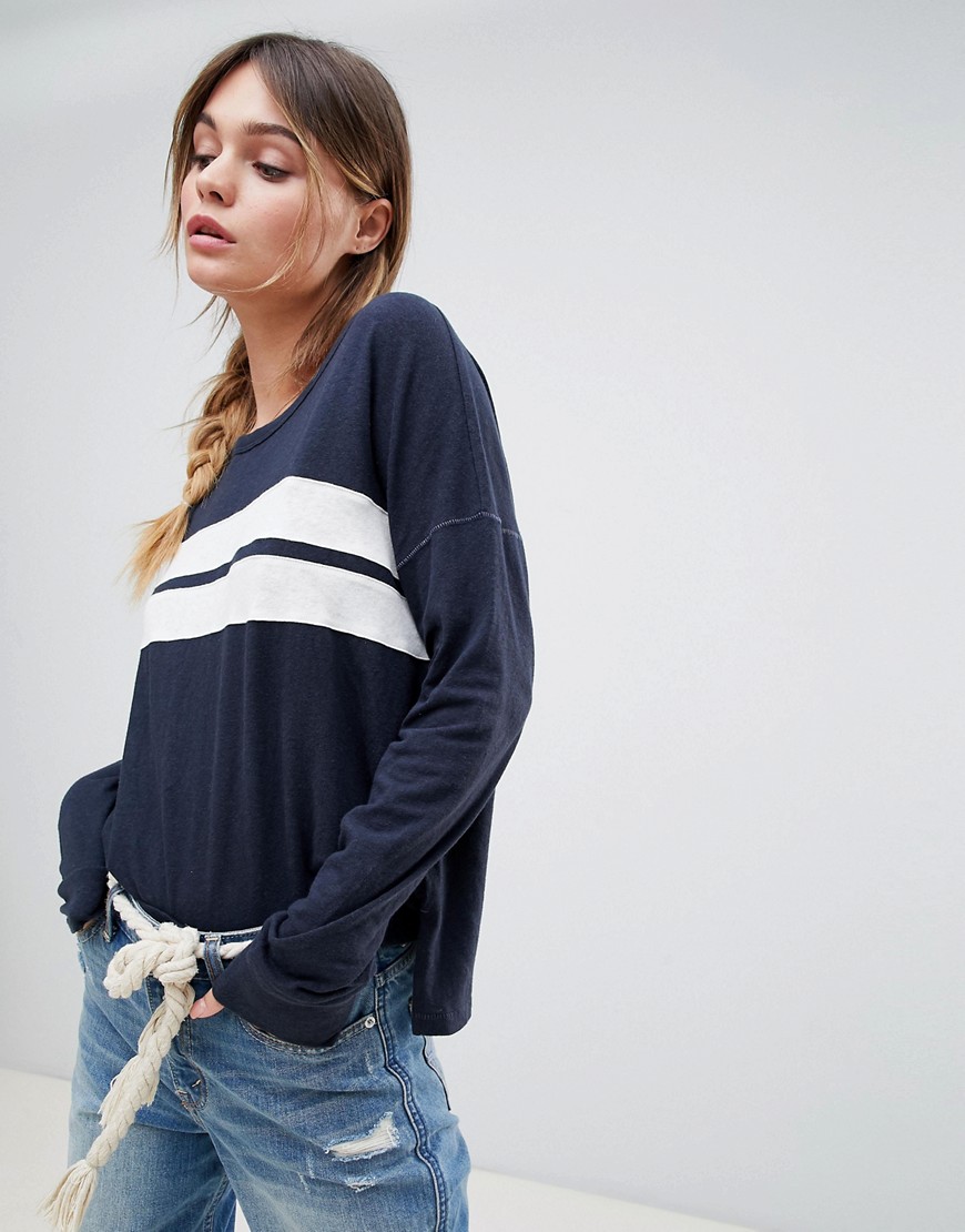 Abercrombie & Fitch Long Sleeve Cosy Fit Top - White/navy stripe