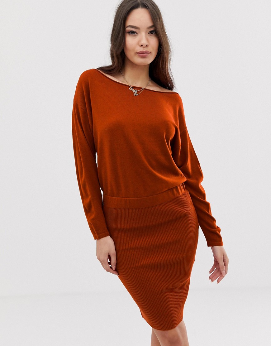 Asos Design Knit Dress With Pencil Skirt And Slouchy Top In Red
