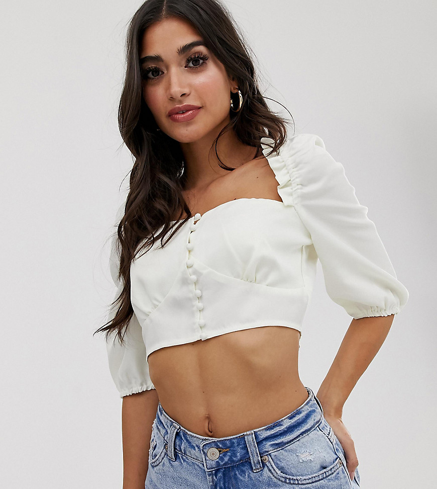 Missguided Petite milkmaid crop top in off white