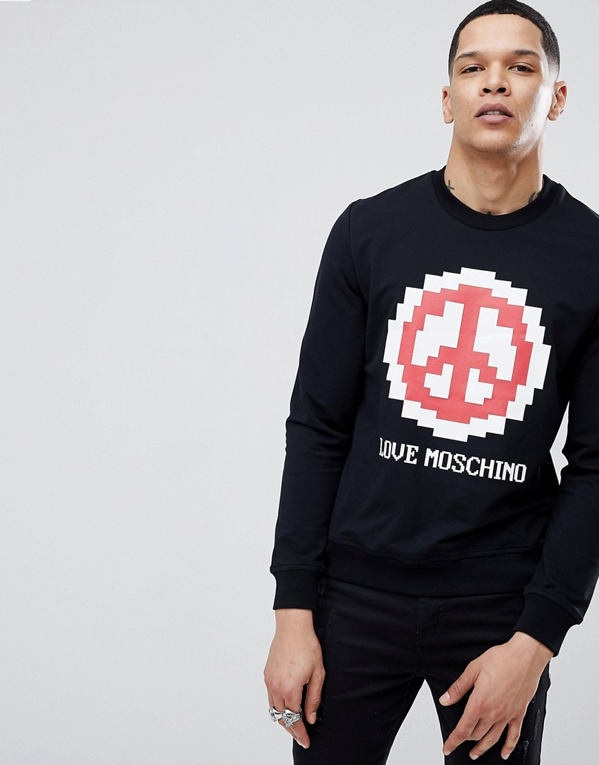 Love Moschino Sweatshirt In Black With Pixel Peace Logo - Black