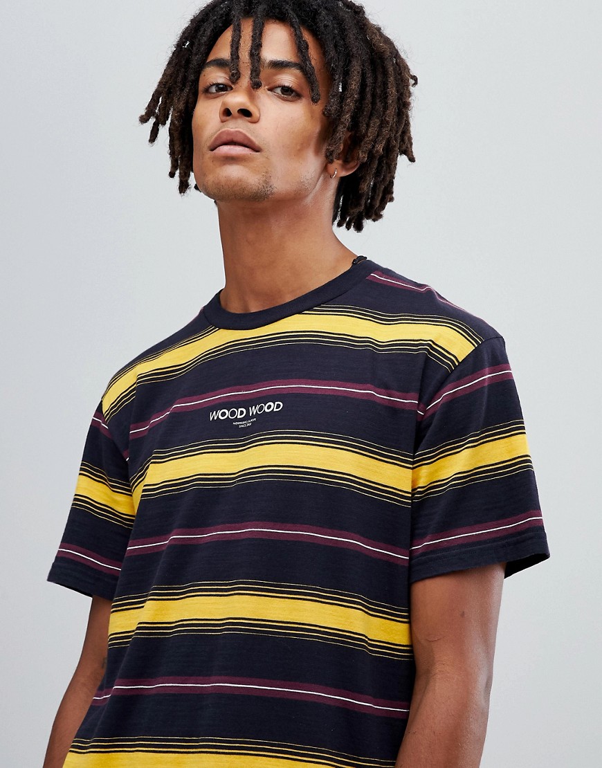 Wood Wood Perry yellow striped t-shirt - Black