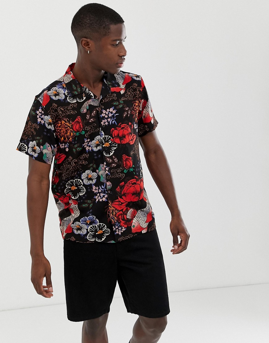Brave Soul floral print shirt with revere collar