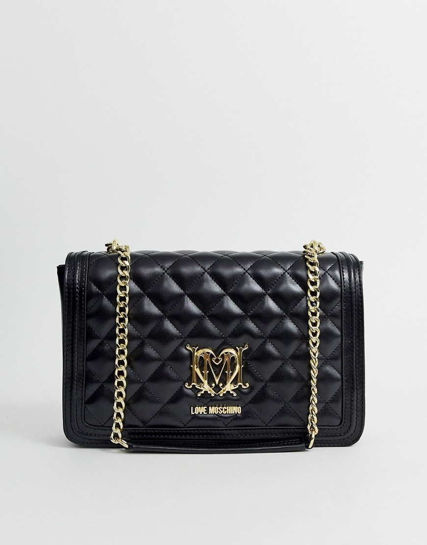 Love Moschino quilted shoulder bag with chain in black