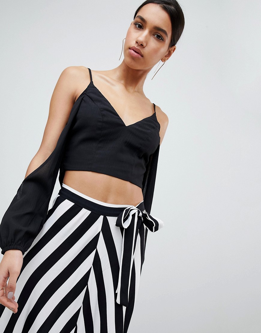 Parallel Lines Cross Back Blouse With Cold Shoulder