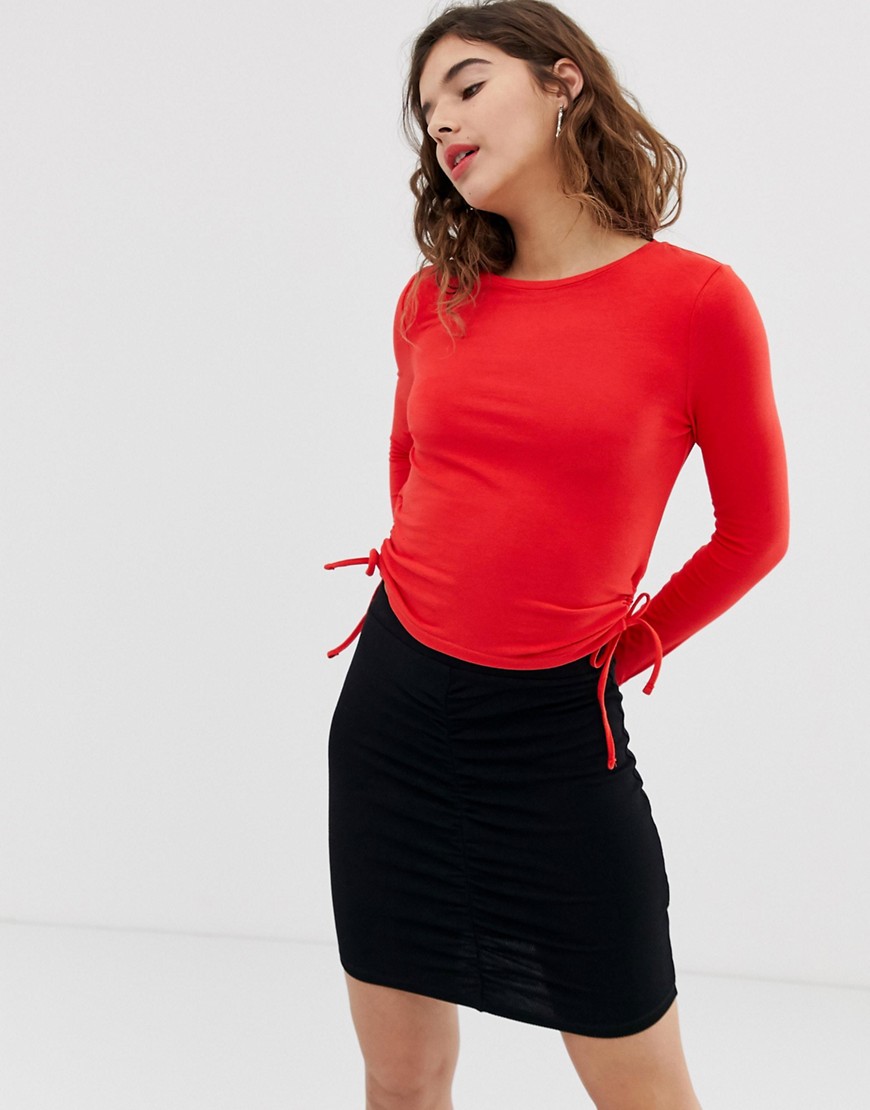 Noisy May ruched side long sleeve top