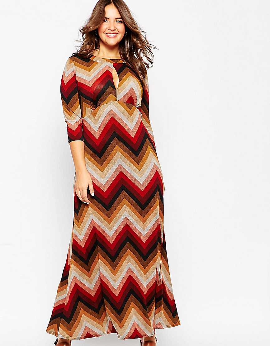ASOS CURVE Maxi Dress in Knitted 70's Chevron - Multi