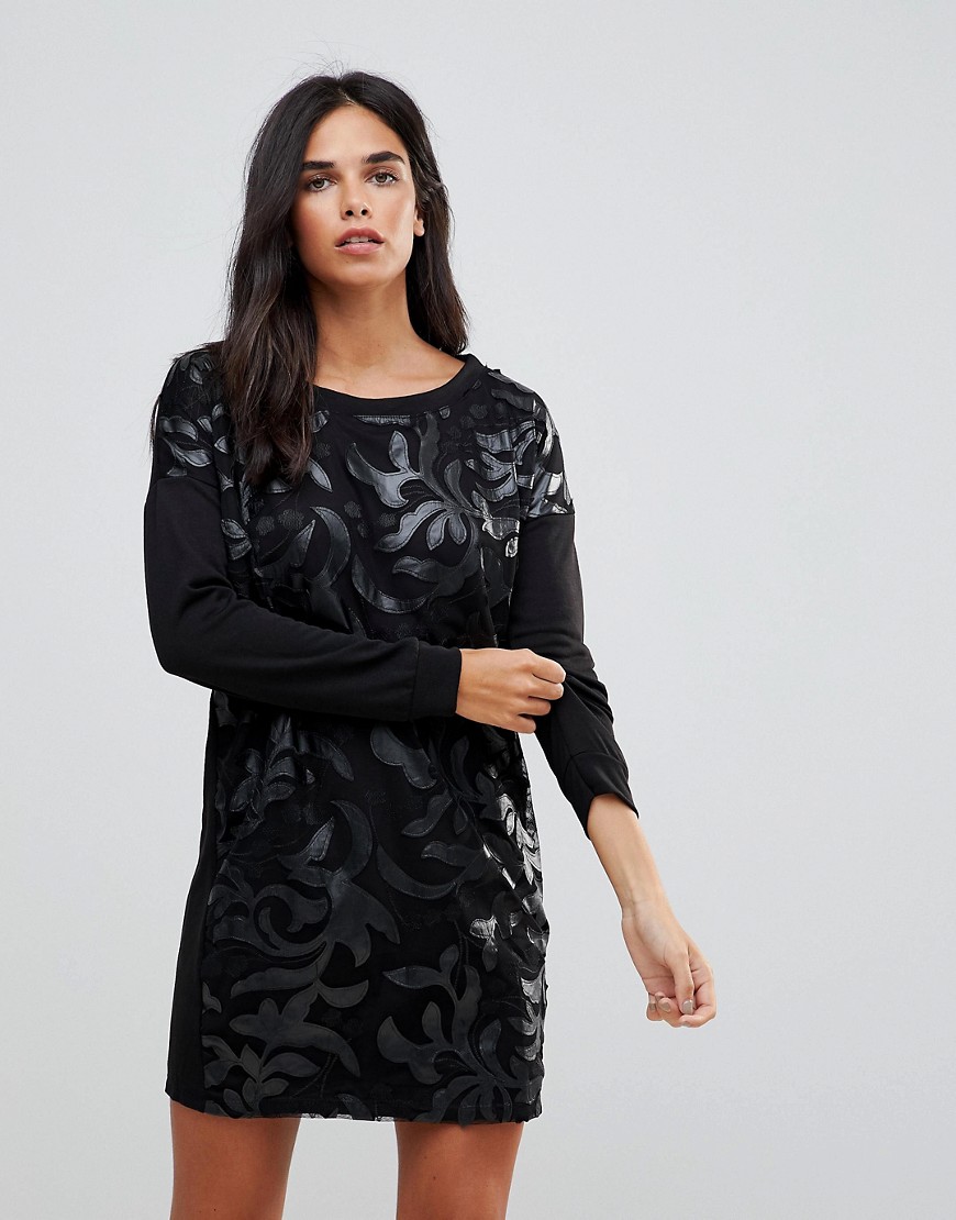 Wal G Jumper Dress with PU Cut-Out Detail - Black