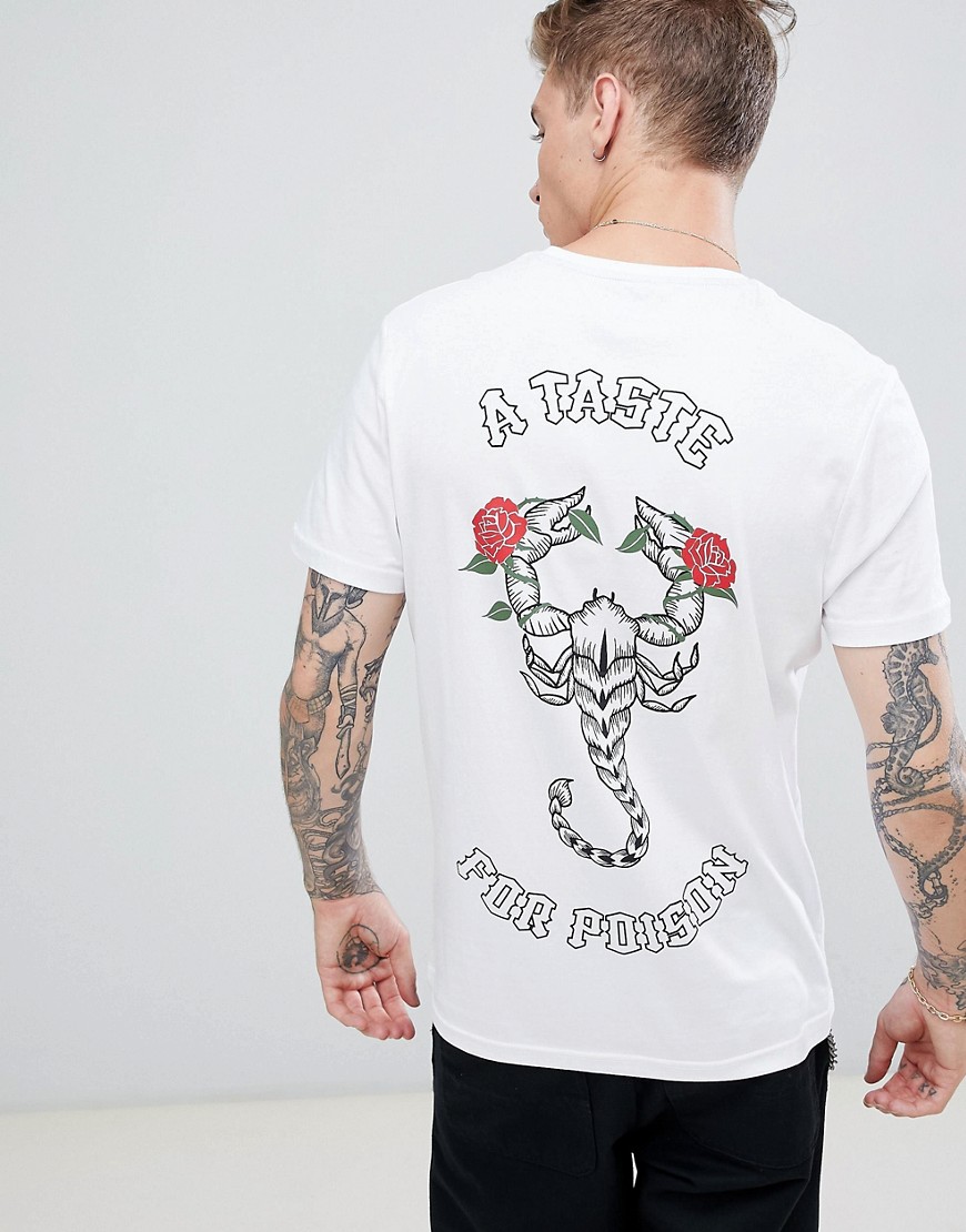 Brooklyn Supply Co t-shirt in white with scorpion back print - White