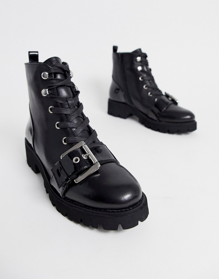 Steve Madden lace up military boot in black