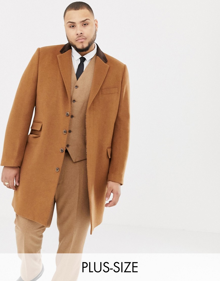 Gianni Feraud Plus premium wood blend single breasted classic overcoat with velvet collar