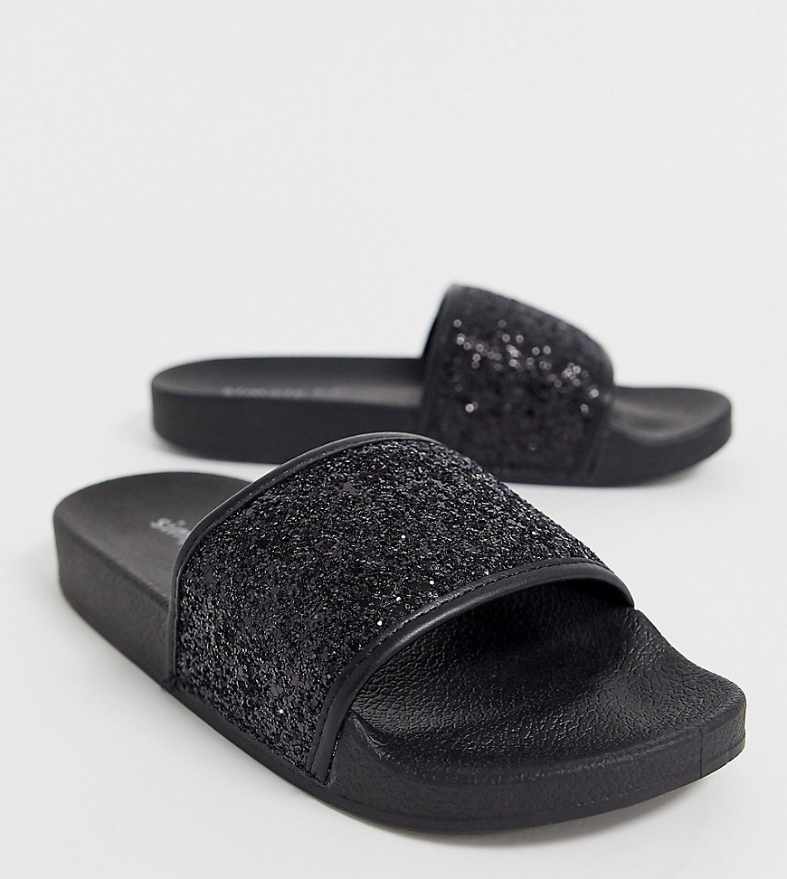 Simply Be wide fit sparkle slider in black