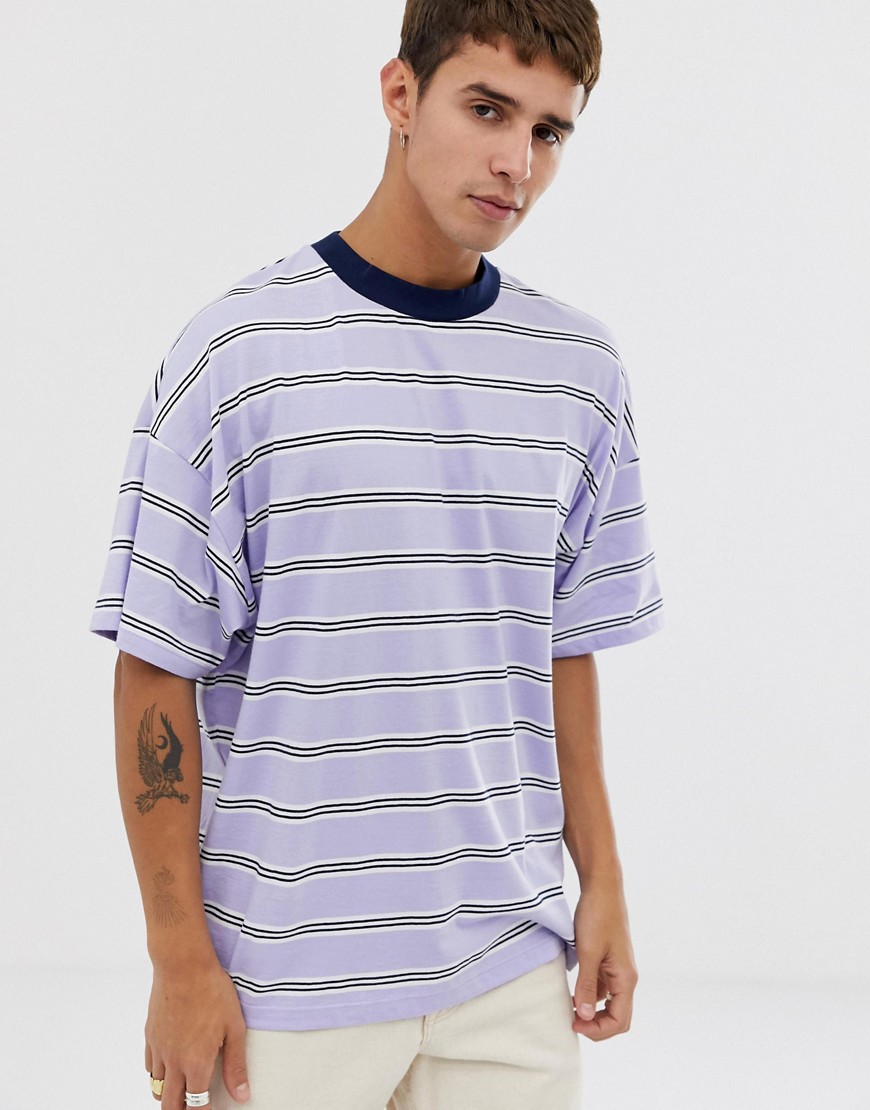 ASOS DESIGN Organic cotton oversized stripe t-shirt in lilac
