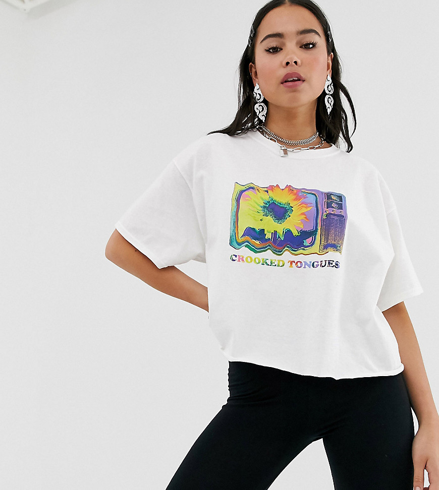 Crooked Tongues oversized cropped t-shirt with sunflower lo-fi print