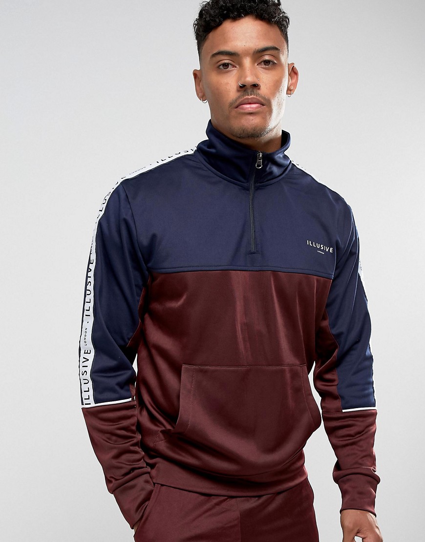 Illusive London Overhead Track Jacket In Burgundy With Taping - Burgundy