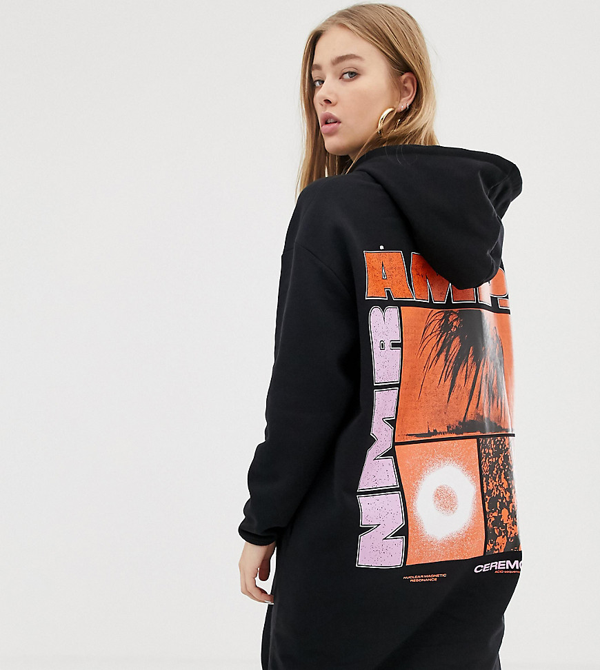 Crooked Tongues oversized hoodie dress in black with AMP back print