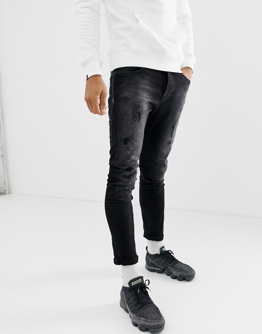 Chasin' Iggy Holly rip and repair skinny jeans in black