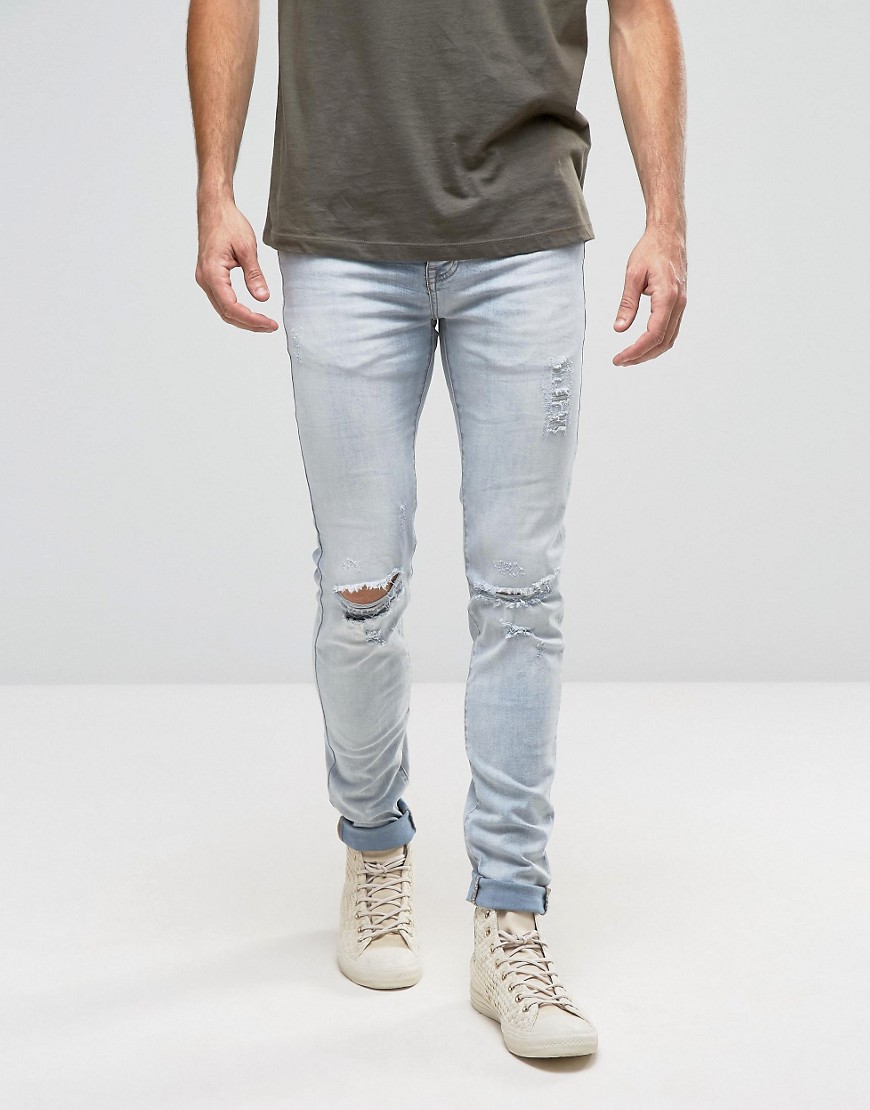 Sixth June Skinny Jeans With Ripped Knees - Blue