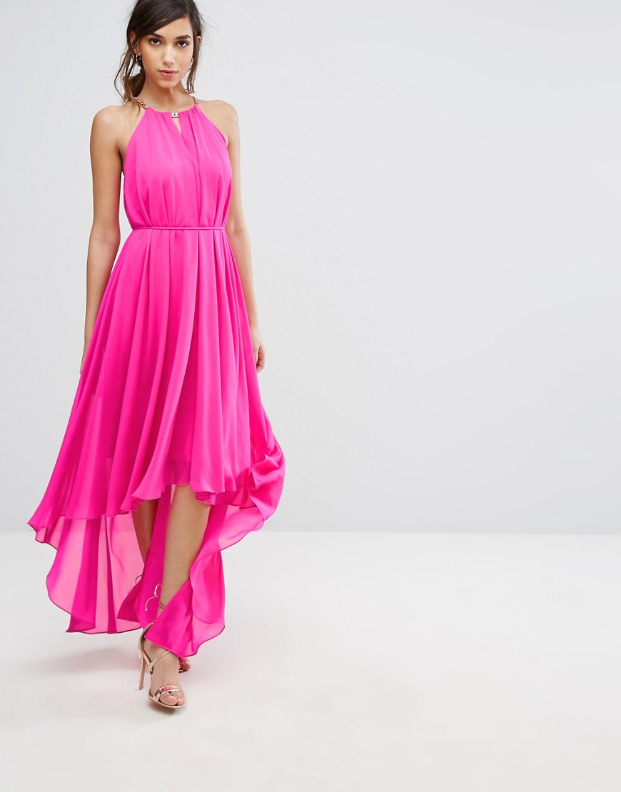 Ted Baker Harpah High Low Dress With Folded Neckline - Fuchsia
