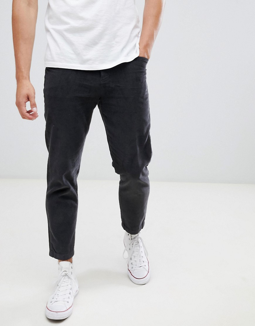 Celio straight fit cord trousers in grey