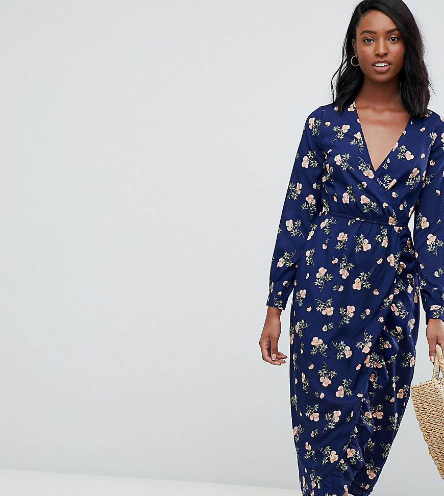 Influence Tall Floral Midi Wrap Dress With Ruffle