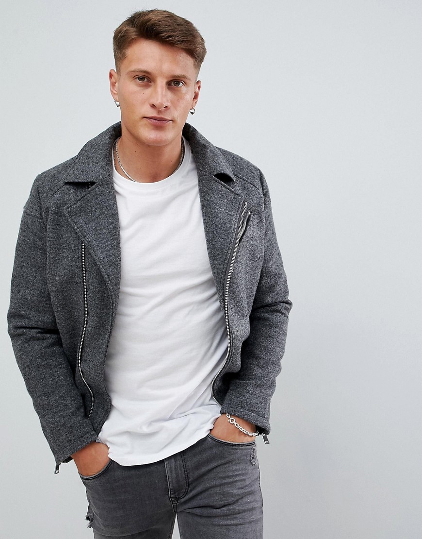 Armani Exchange wool biker jacket in grey