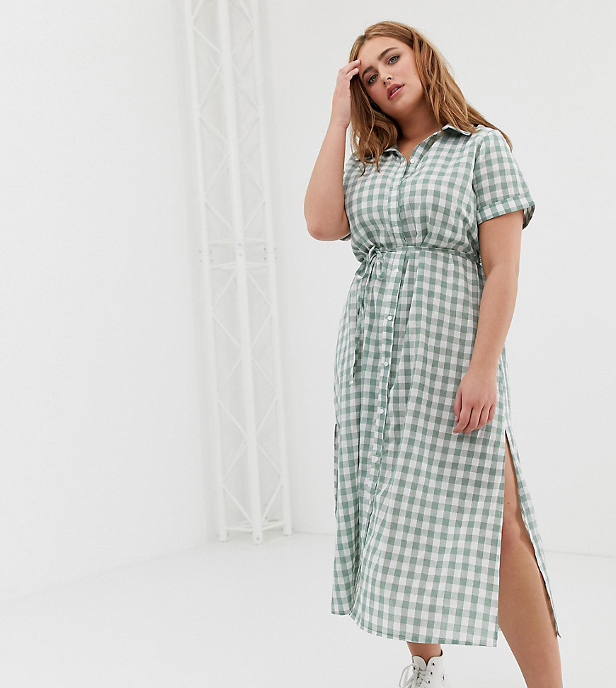 Glamorous curve shirt dress with belt in grid check