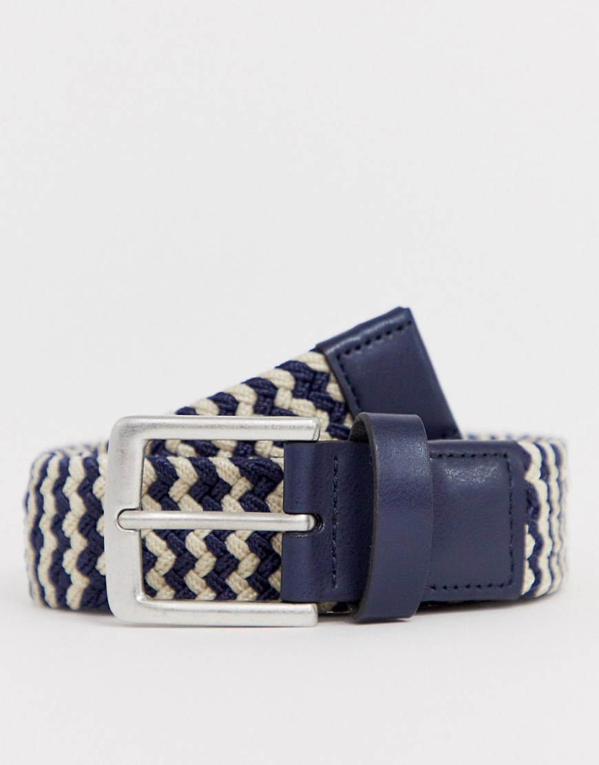 Burton Menswear woven belt in navy & cream