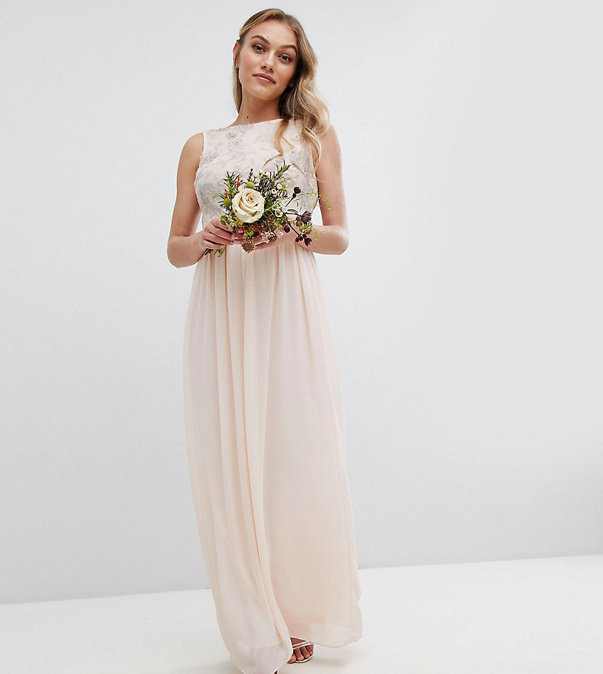 TFNC Petite Maxi Bridesmaid Dress With Soft Floral Sequin Top