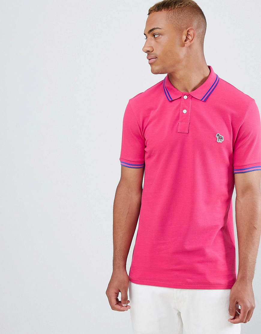 PS Paul Smith slim fit tipped zebra logo polo in pink - Pink