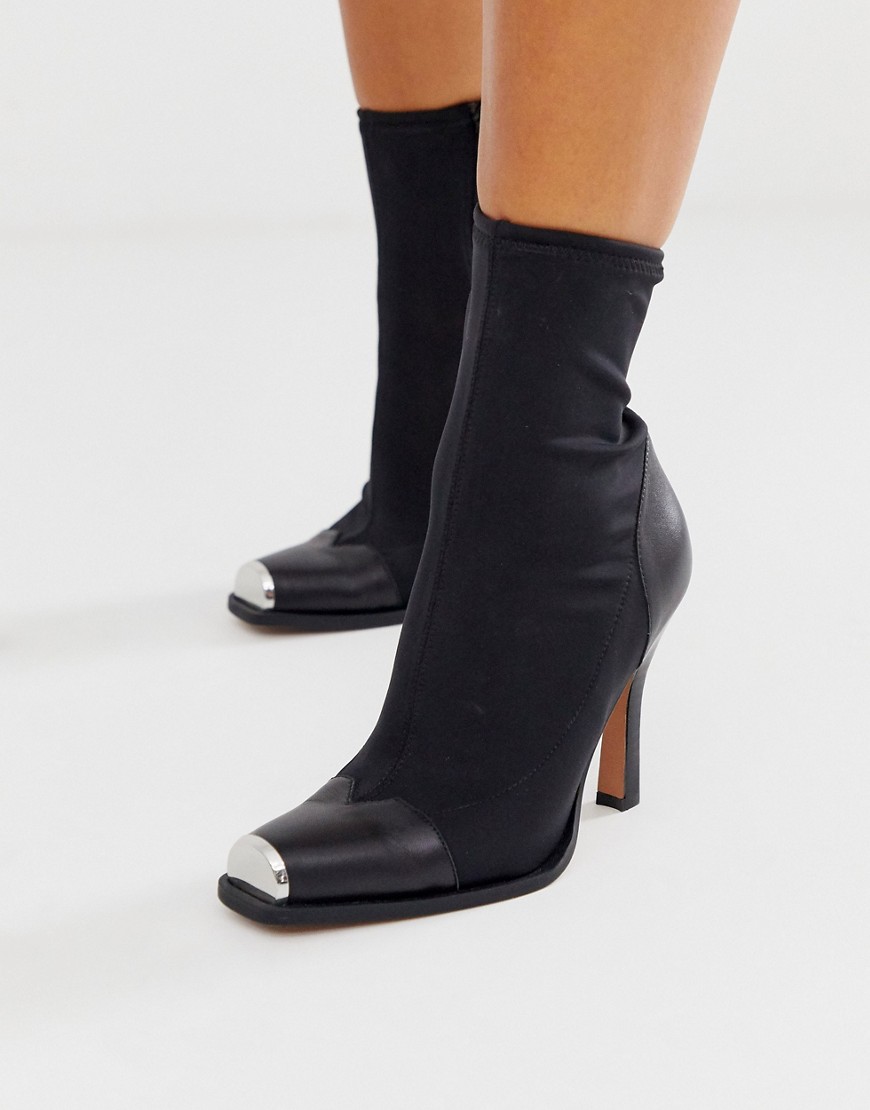 ASOS DESIGN Eli premium leather mix sock boots in black