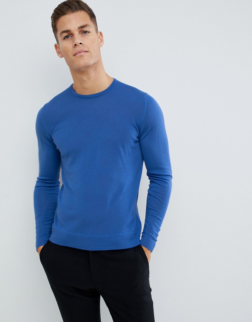 J.Lindeberg round neck merino knitted jumper in blue