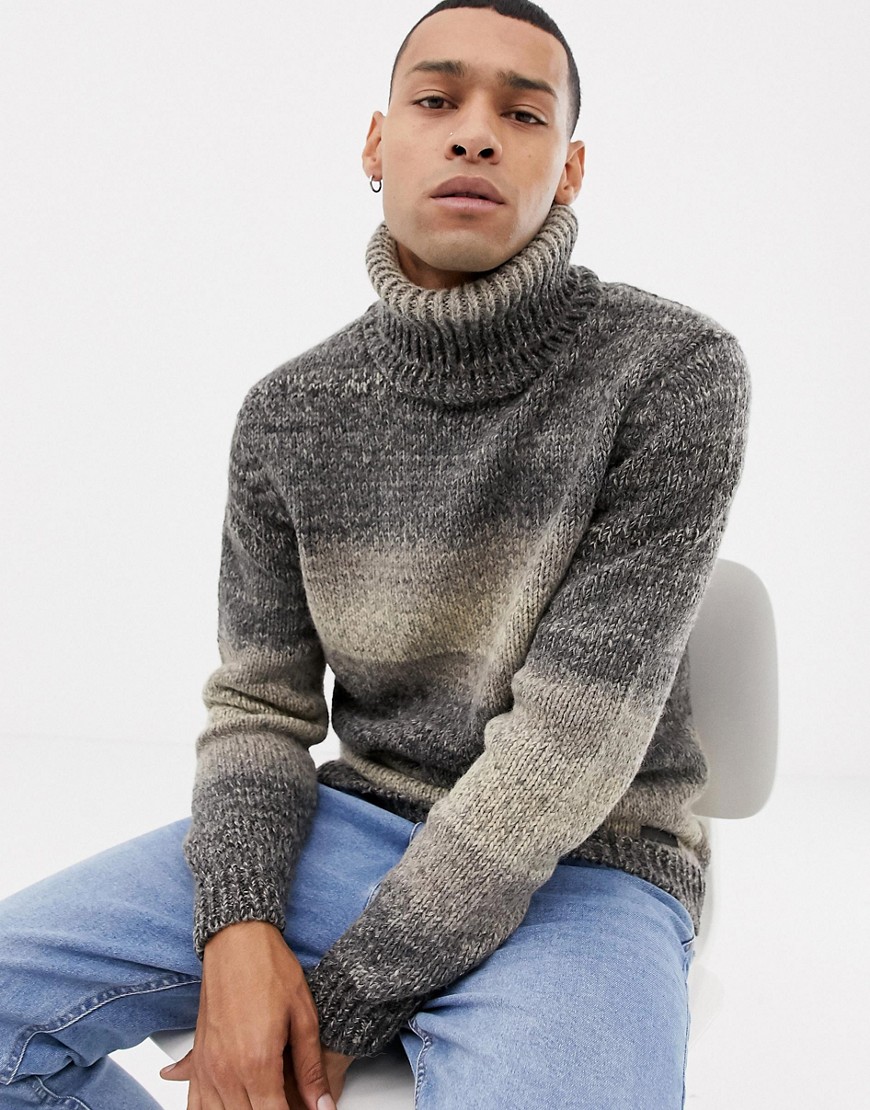 Esprit chunky wool blend knit ombre stripe roll neck jumper in grey