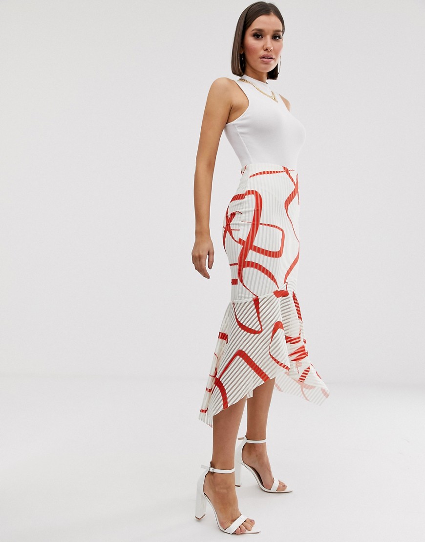 ASOS DESIGN abstract print midi pencil skirt with fishtail hem
