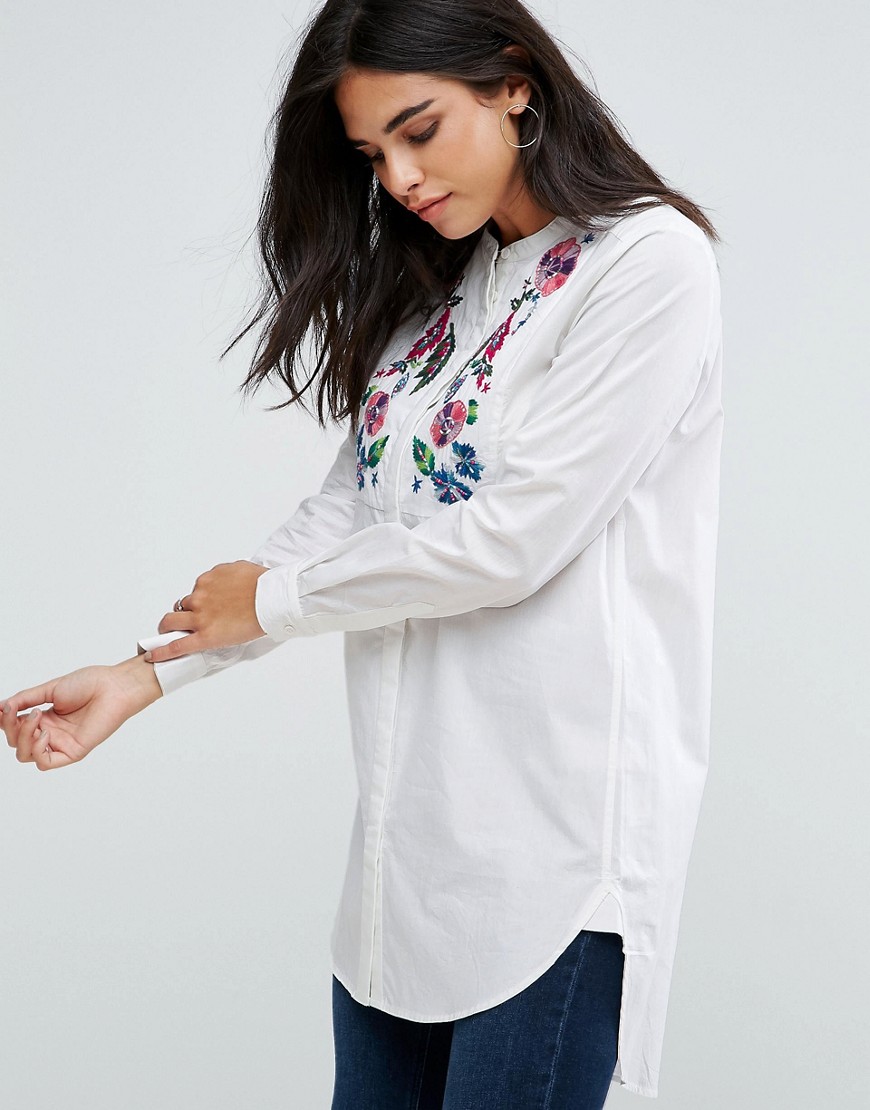 French Connection Rothko Floral Embroidered Shirt - Summer white multi