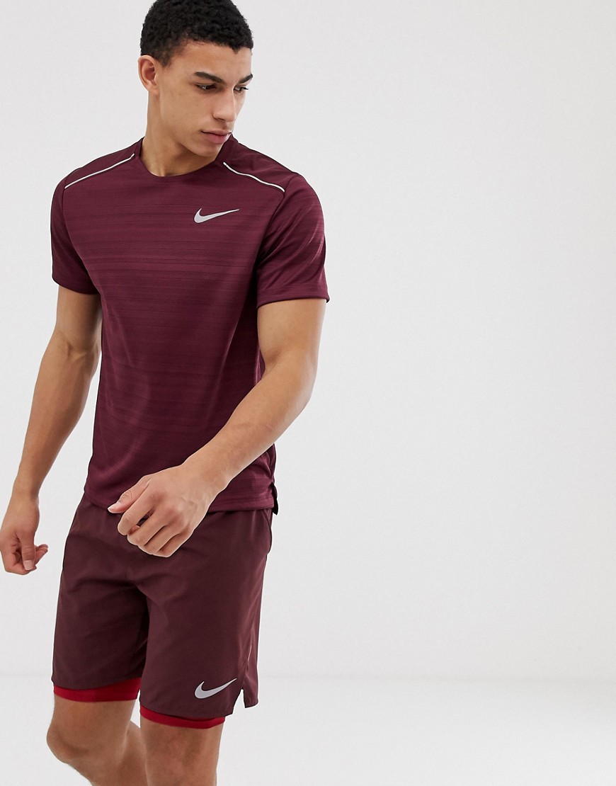 Nike Running miler t-shirt in burgundy