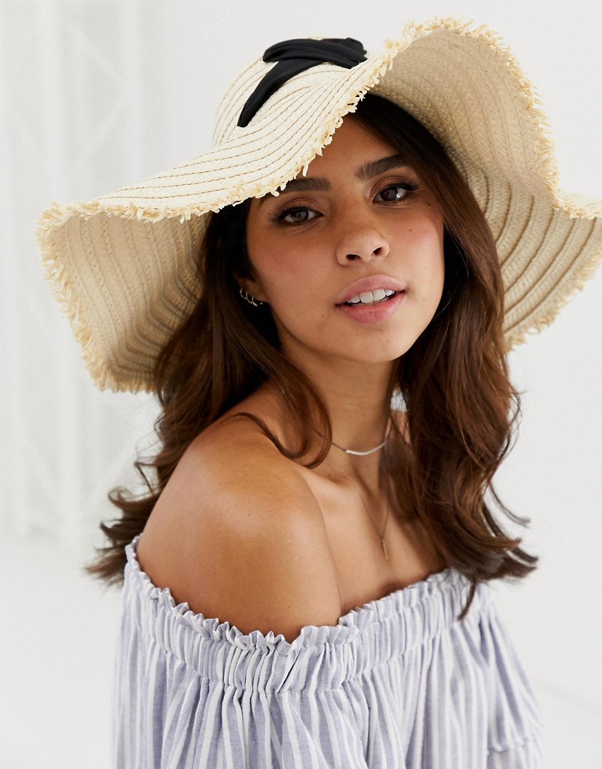 French Connection straw wide brimmed boater hat
