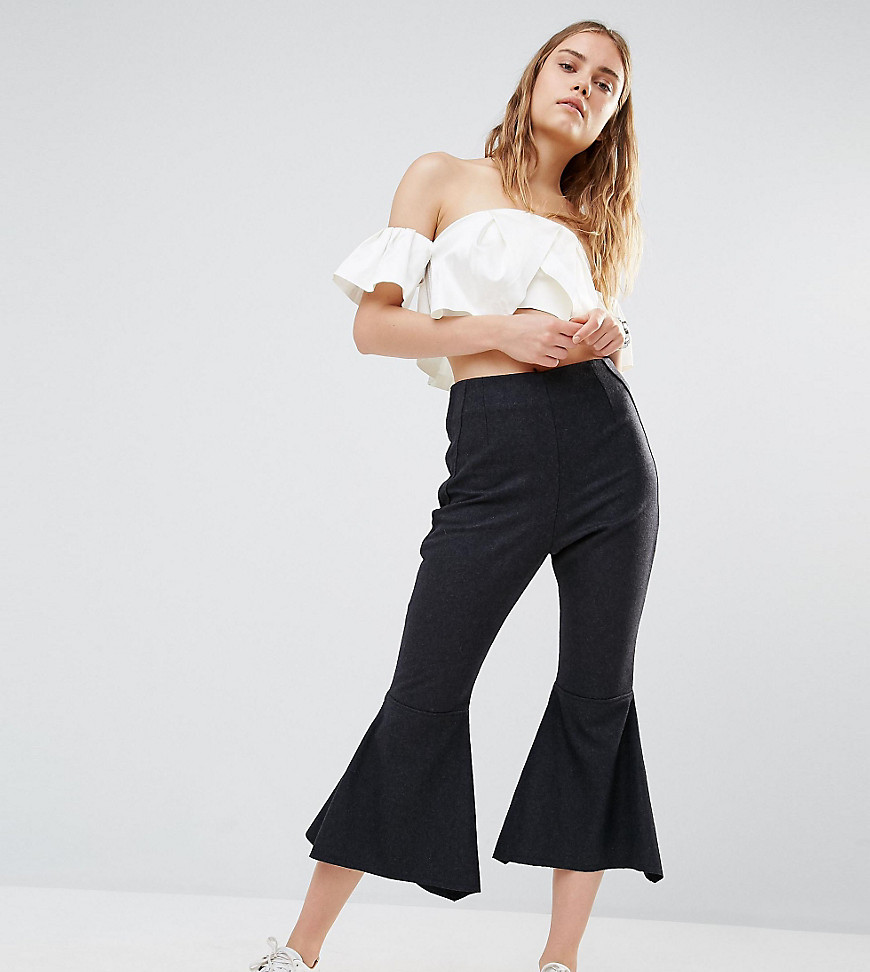 House Of Sunny Crop Kick Flare Trousers - Grey
