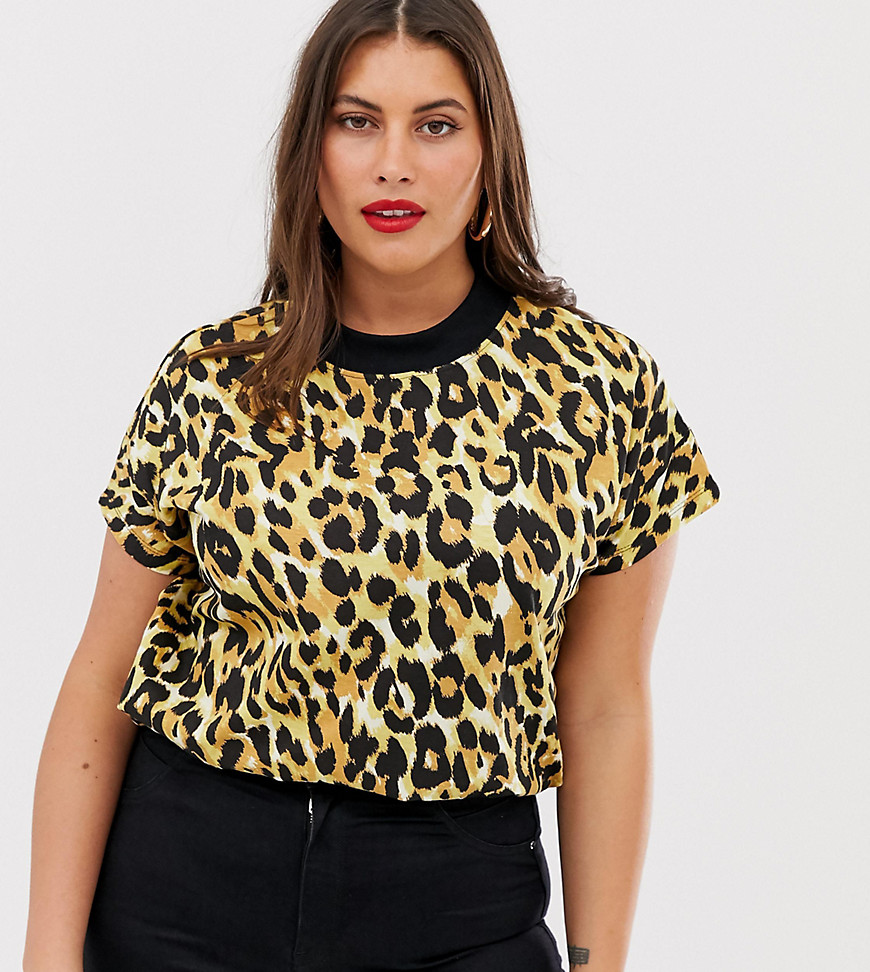 Simply Be high neck t shirt in leopard