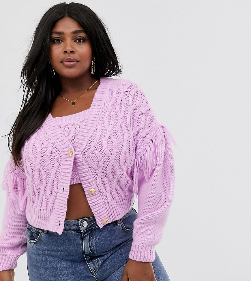 ASOS DESIGN Curve co-ord cable fringe cardigan with button detail