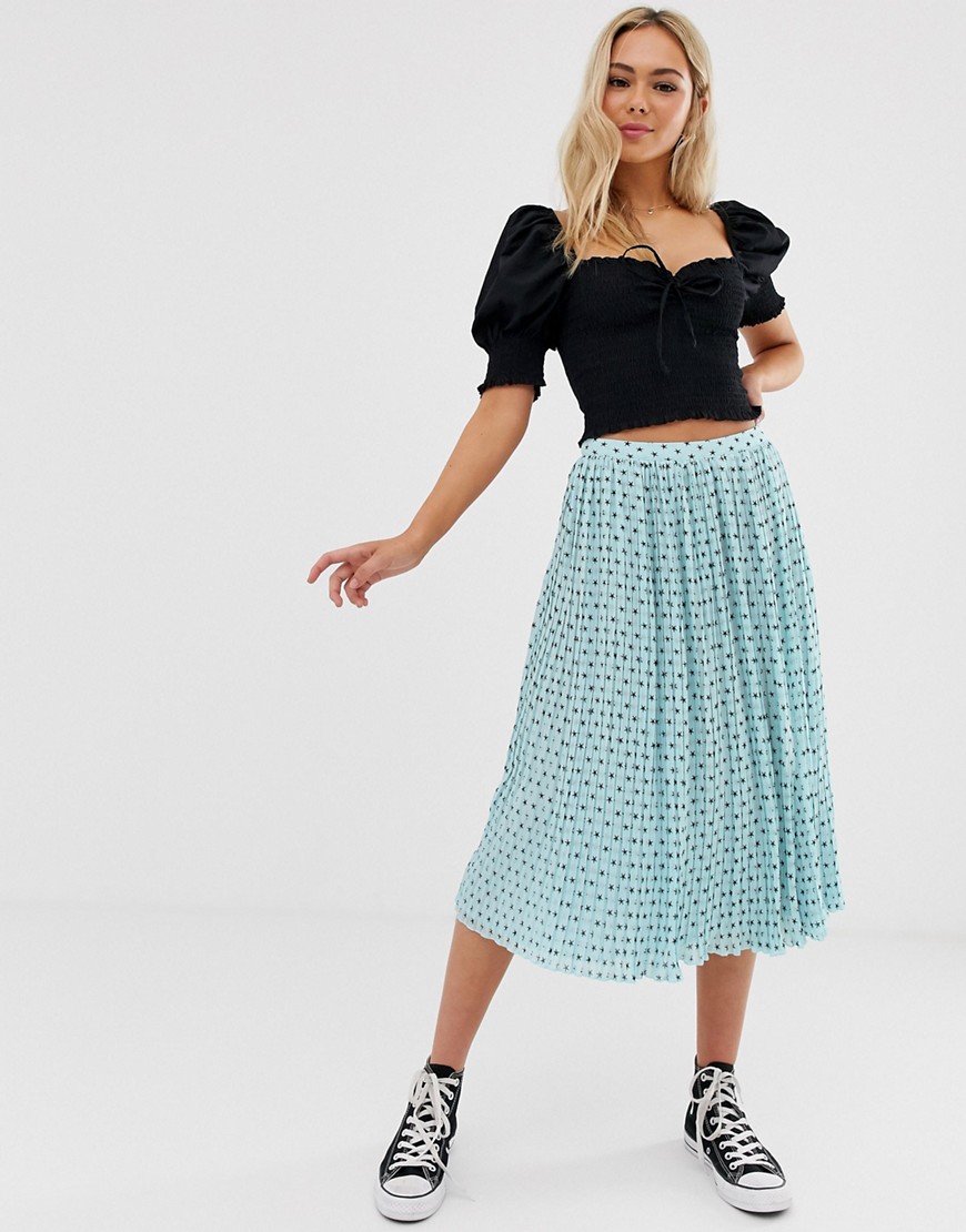 Glamorous plisse midi skirt in mini star print