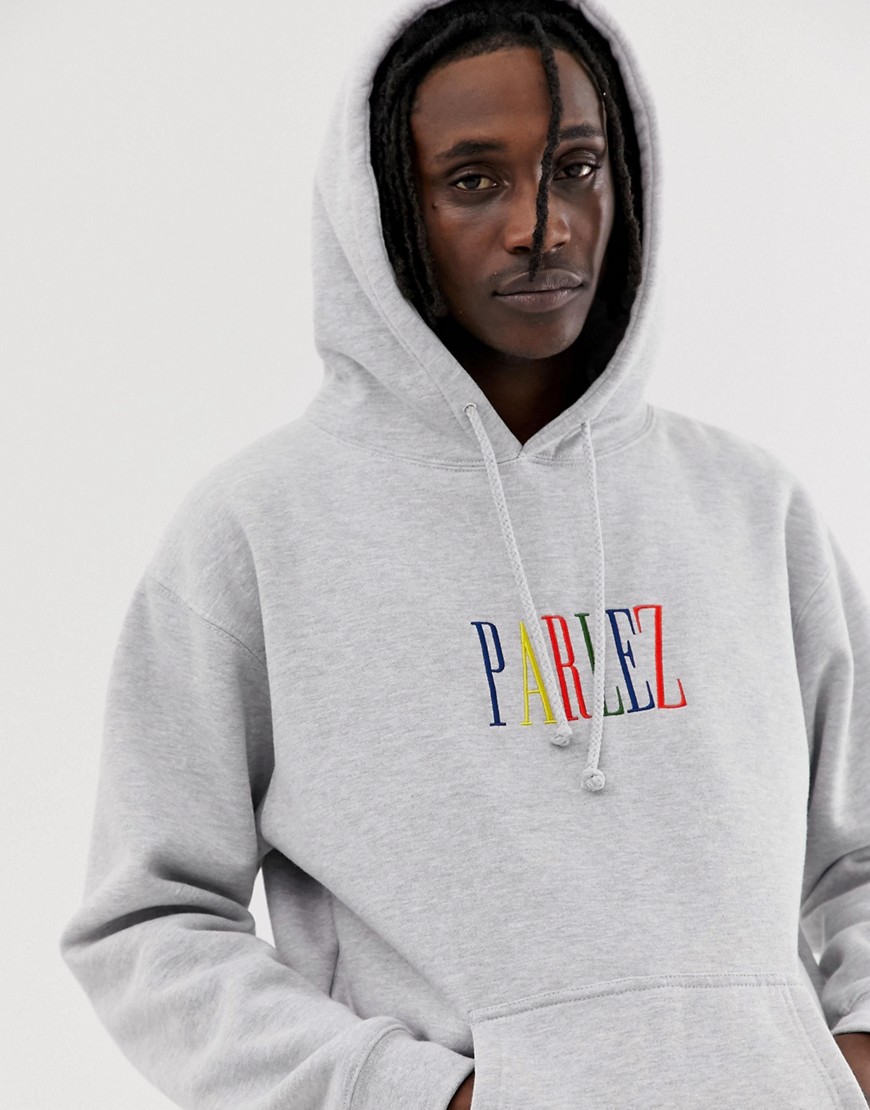 Parlez Anderson hoodie with embroiderd multi colour logo in grey