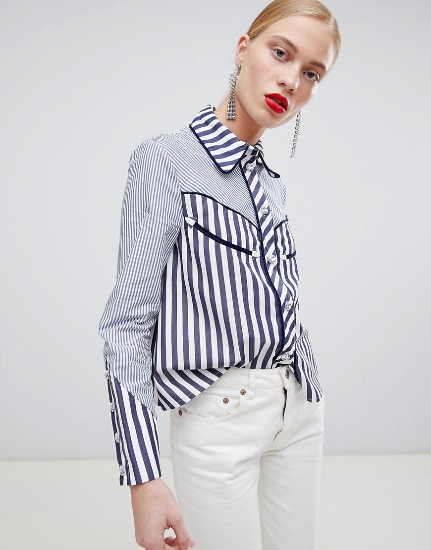 House of Holland Contrast Stripe Shirt with Western Fringe Detailing