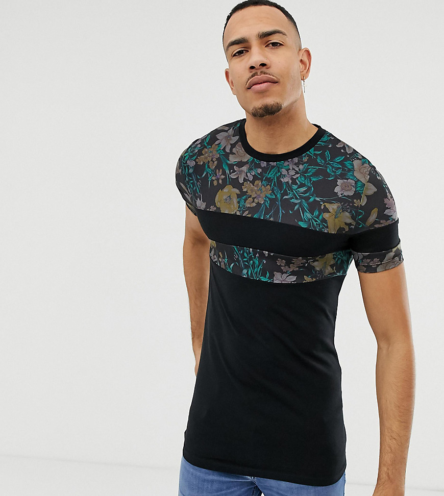 ASOS DESIGN Tall muscle fit t-shirt with floral print colour block panels