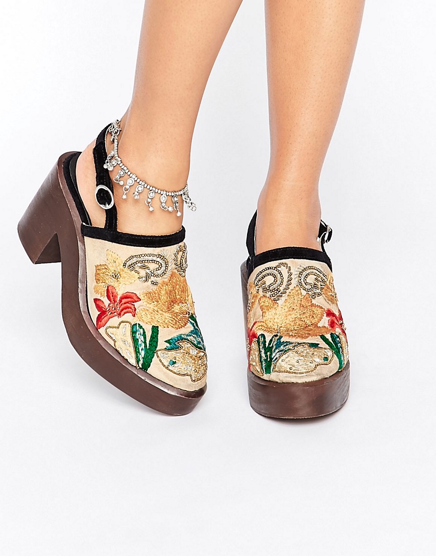 Free People Embroidered Clog - Beige