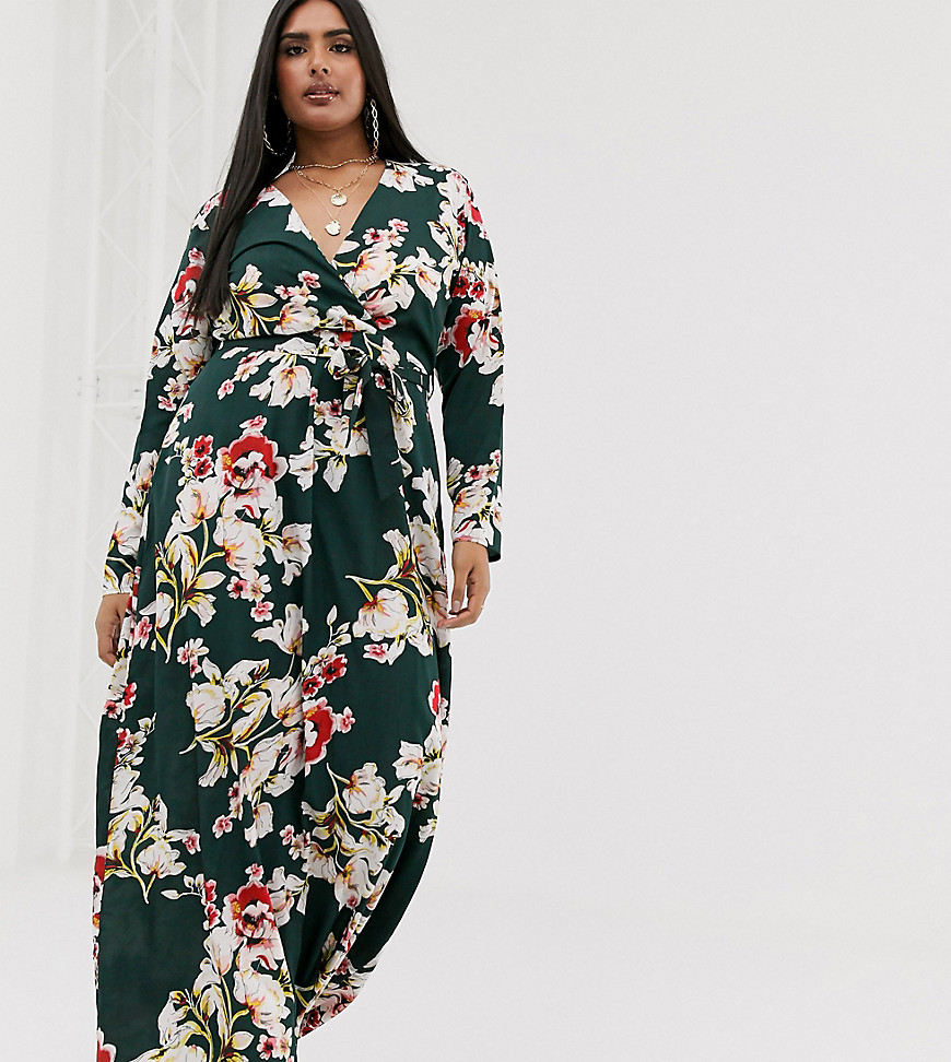 Missguided Plus plunge maxi dress in floral print