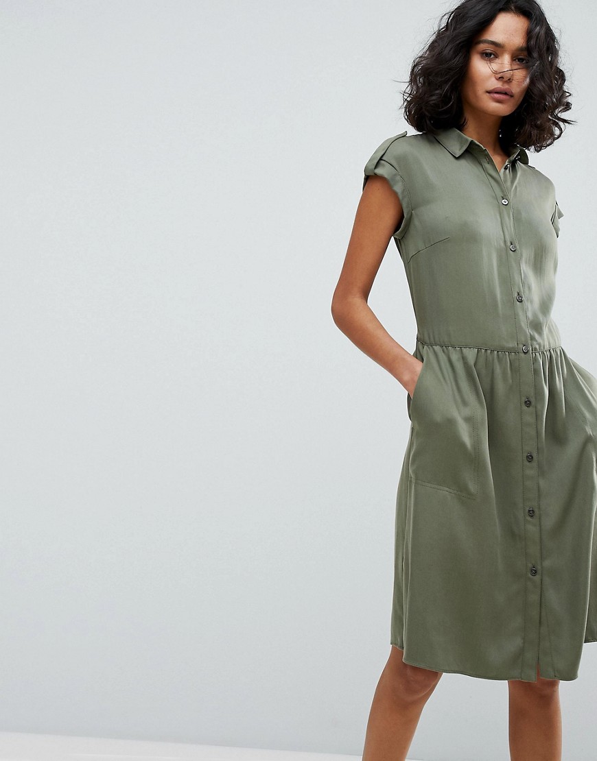 BOSS Casual Sleeveless Shirt Dress - Olive