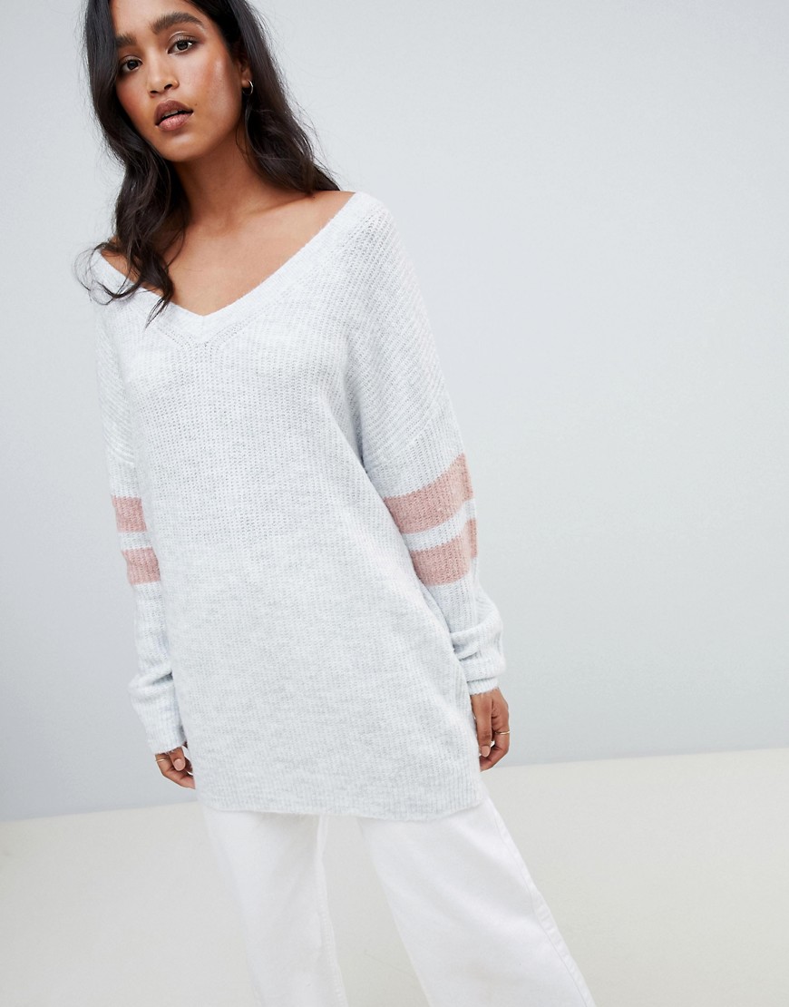 Micha Lounge Oversized Jumper With Stripe Sleeve Detail