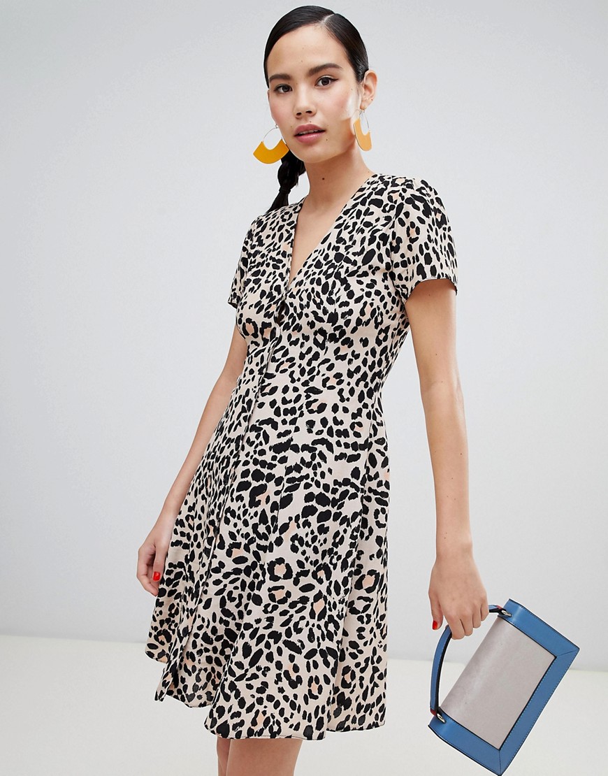 New Look Leopard Print Button Through Tea Dress