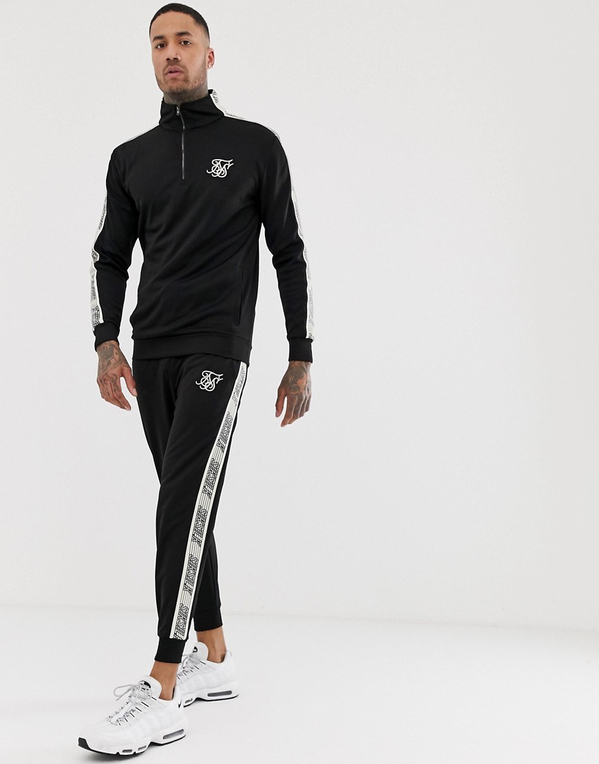 SikSilk joggers in black with side stripe